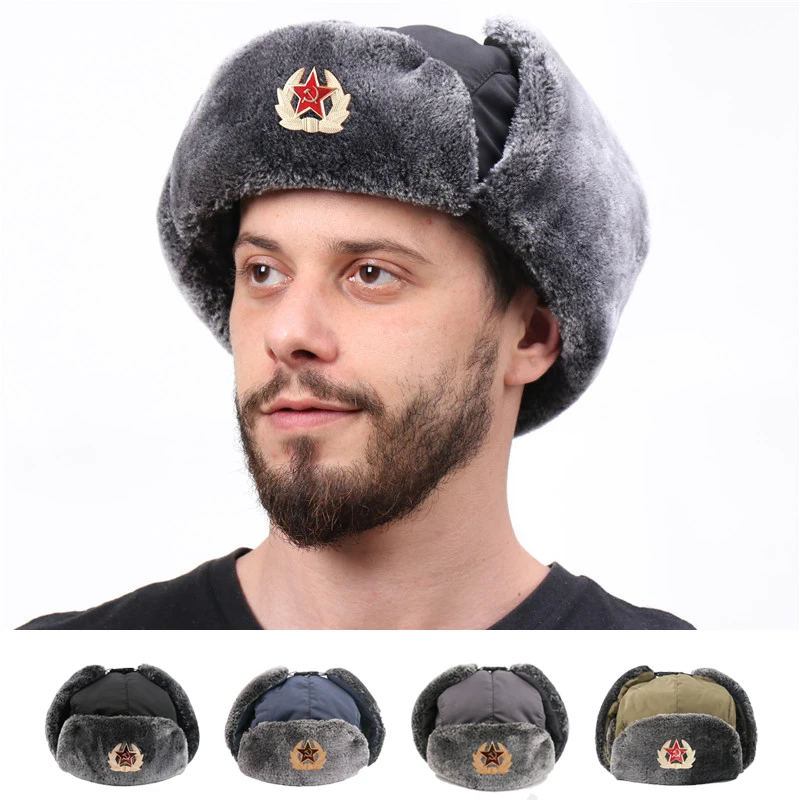 

Fishing Winter Hat - Soviet Badge Ushanka with Windproof Waterproof | Thickened Ear Flaps Warm Cap for Men Women, Russian