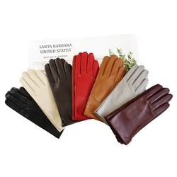 Guantes de cuero de piel de oveja fina para mujer, guantes de conducción de motocicleta de estilo recto, sin forro, pantalla táctil, Verano