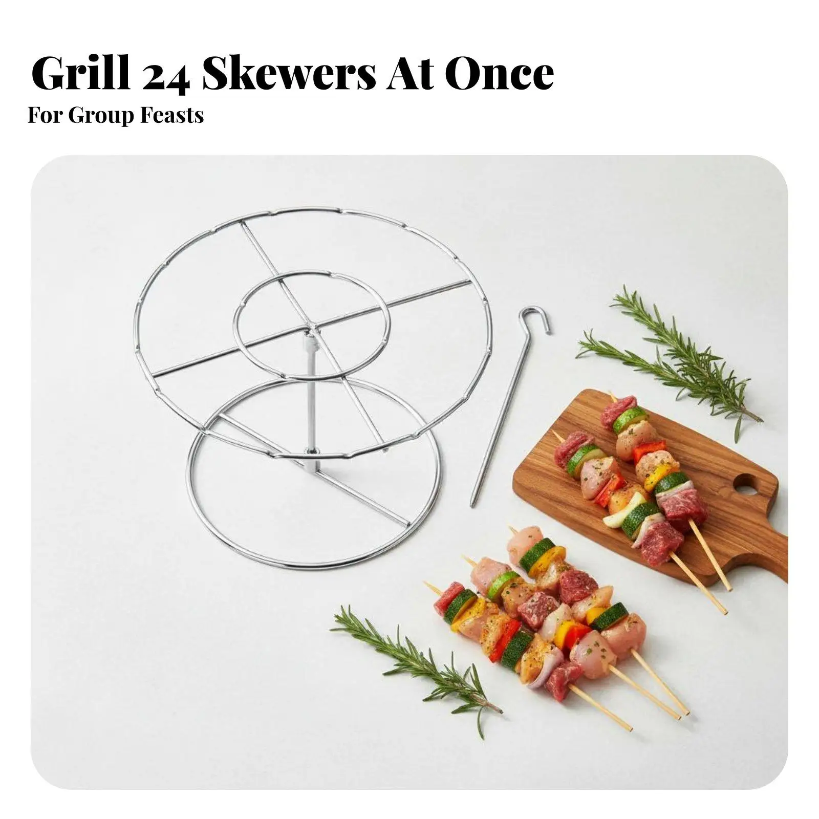 Kebab Grill Rack for Air Fryer 304 Stainless Steel Vertical Skewer Stand Detachable Handle BBQ Accessories for Roasting Chicken