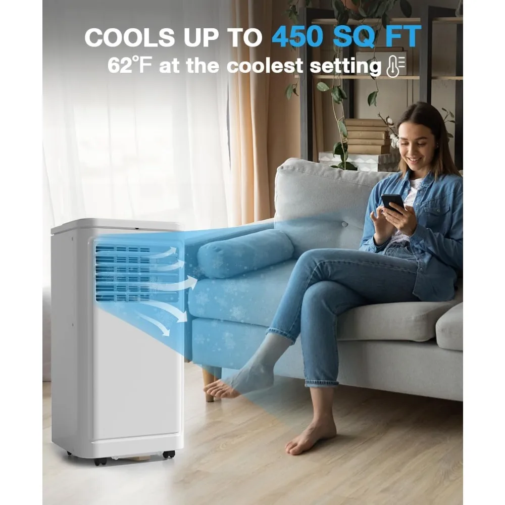 Portable Air Conditioner, 10000 BTU for Room up to 450 sq. ft, Portable AC with Dehumidifier & Fan, 2 Fan Speeds,