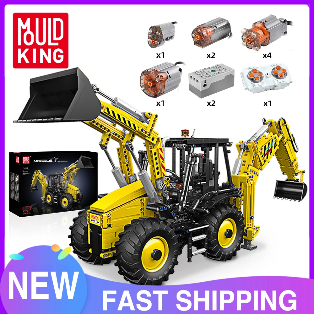 Mould King 17036 Technical Car Toys The MOC-86258 Backhoe Loader Model Assembly Engineering Building Block Kids Christmas Gift