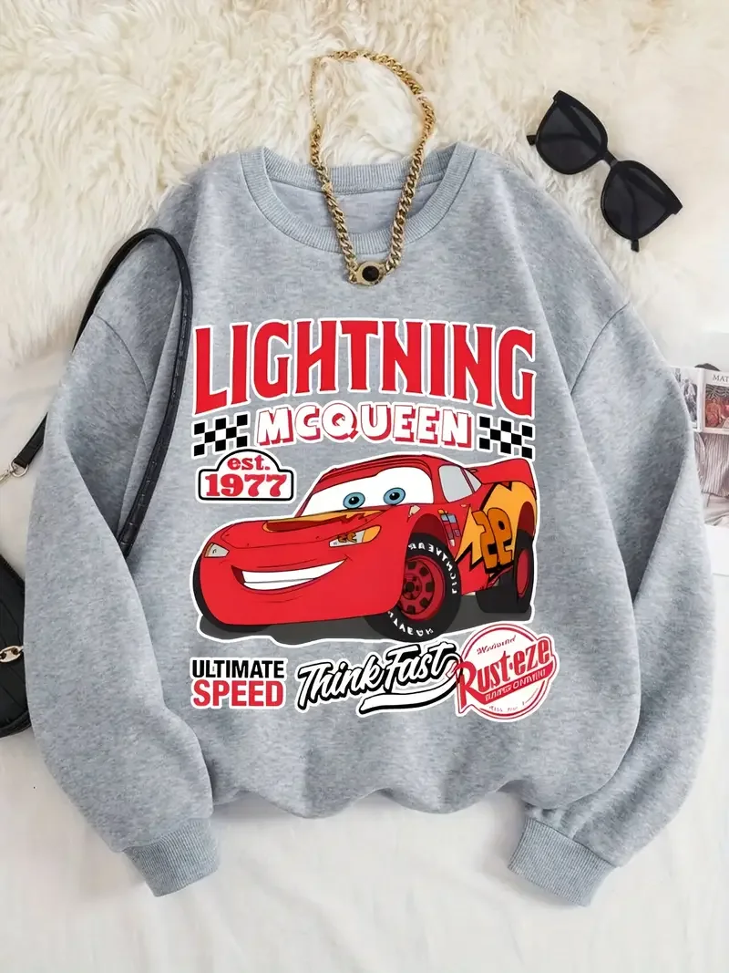 Disney Cars Lightning McQueen Kaus Berkerudung Pria Wanita Atasan Pasangan Kasual Pullover Hoody Leher-o Ukuran Besar Bulu Musim Gugur Musim Dingin