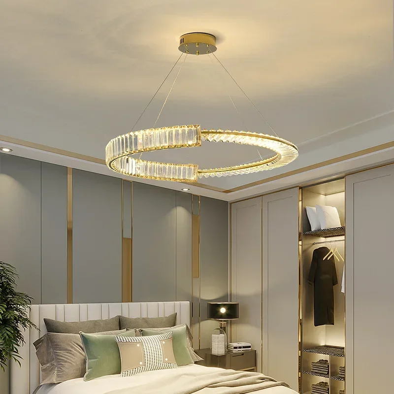 Modern K9 Crystal LED Chandelier Electroplating Lustre Ring Pendant Light Home Decor Bedroom Restaurant Ceiling Lamp