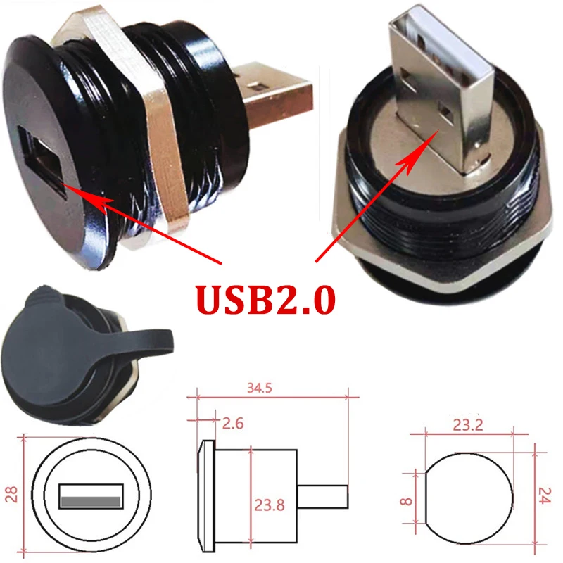 Metalowe złącze USB2.0 USB3.0 typu D Łącznik z podwójną głowicą i osłoną przeciwpyłową Adapter USB z gniazda żeńskiego do montażu na panelu