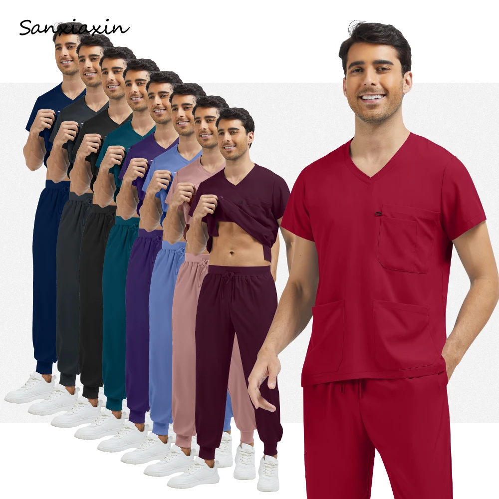 

Медицинская униформа для мужчин: рабочая одежда для фармацевтов, ветеринарных клиник, стоматологов, хирургов, анестезиологов, с V-образным вырезом