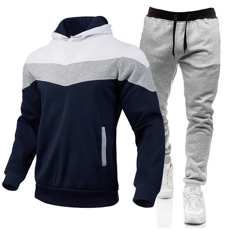 2024 High Quality Autumn/Winter Splicing Hoodie and Pants Set with Velvet for Warmth, Leisure, Sports, Youth and Vitality, Hoodi