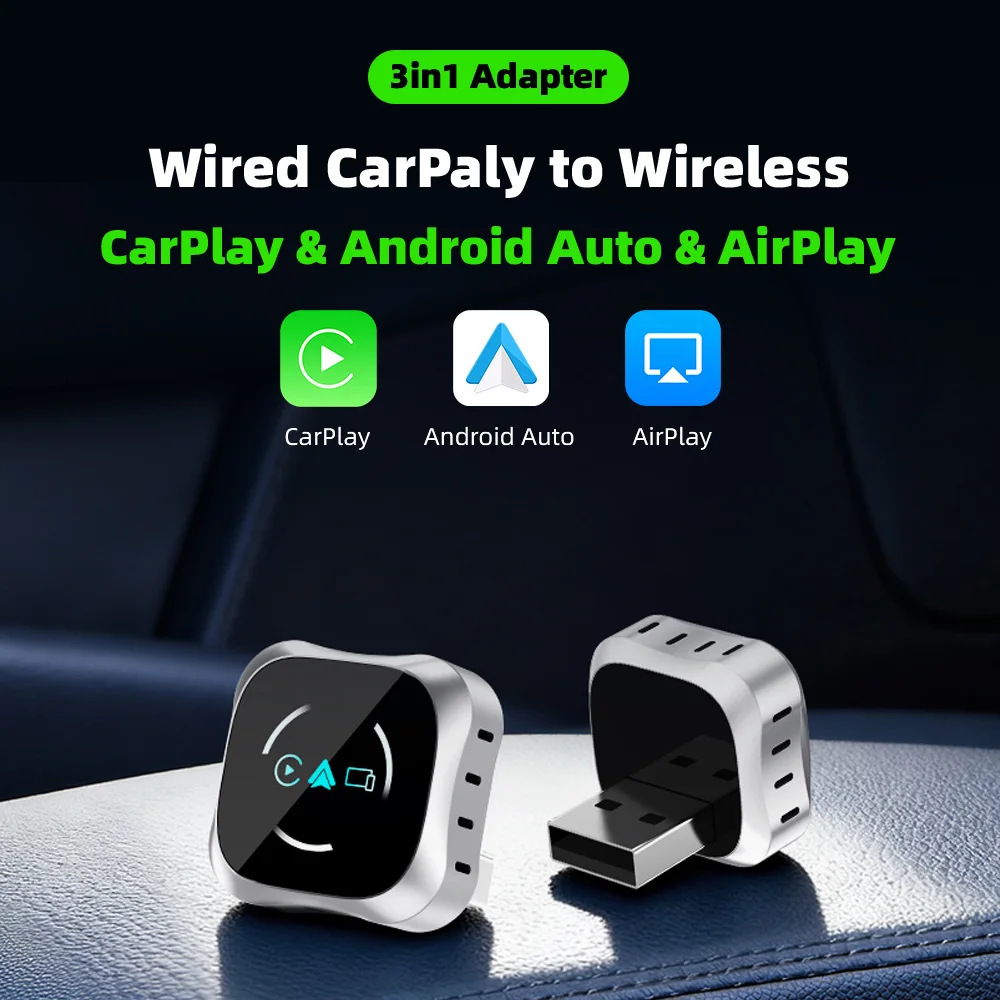 

Беспроводной адаптер CarPlay 3-в-1 с поддержкой Android Auto, USB Plug and Play, Mirror Link для телефона, обновление Mini CarPlay 2026