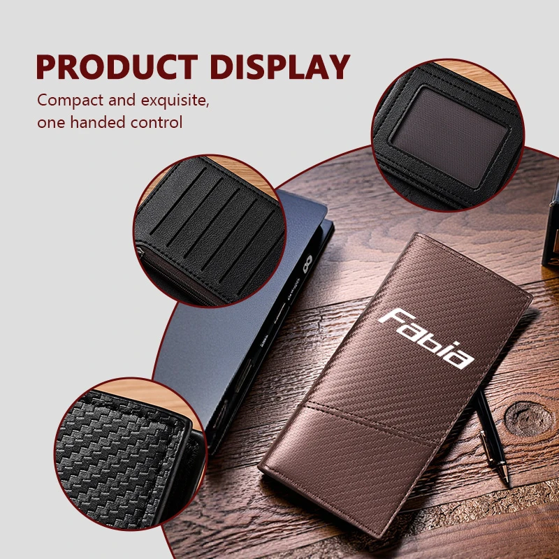 For Skoda Carbon Fiber Car Wallet Men Long Leather Multi Slot Card Holder Rapid Kodiaq Karoq Fabia Kamiq Fabia MK3 Roomster