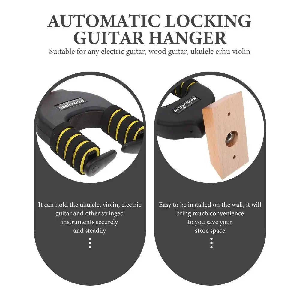 Practical Metal Guitar Hanger Wooden Base Gravity Self-locking Ukuleles Bracket with Sponge Detachable Guitar Racks Music Store