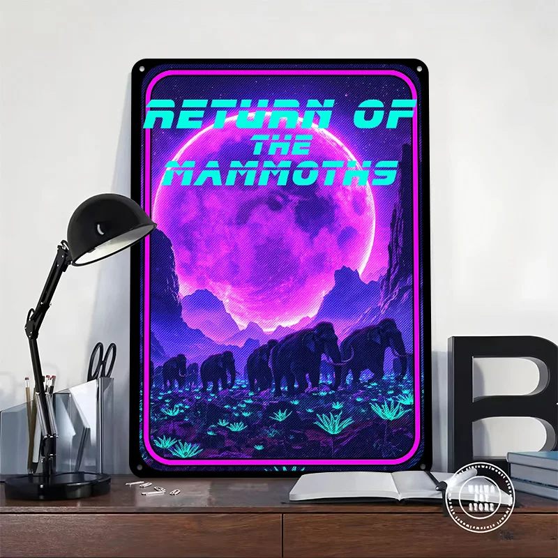 Return of the Mammoths Neon Tinplate Poster Custom Wall Art Vintage Metal Signs Retro Tin Plaque for Decoration Home Decor Items