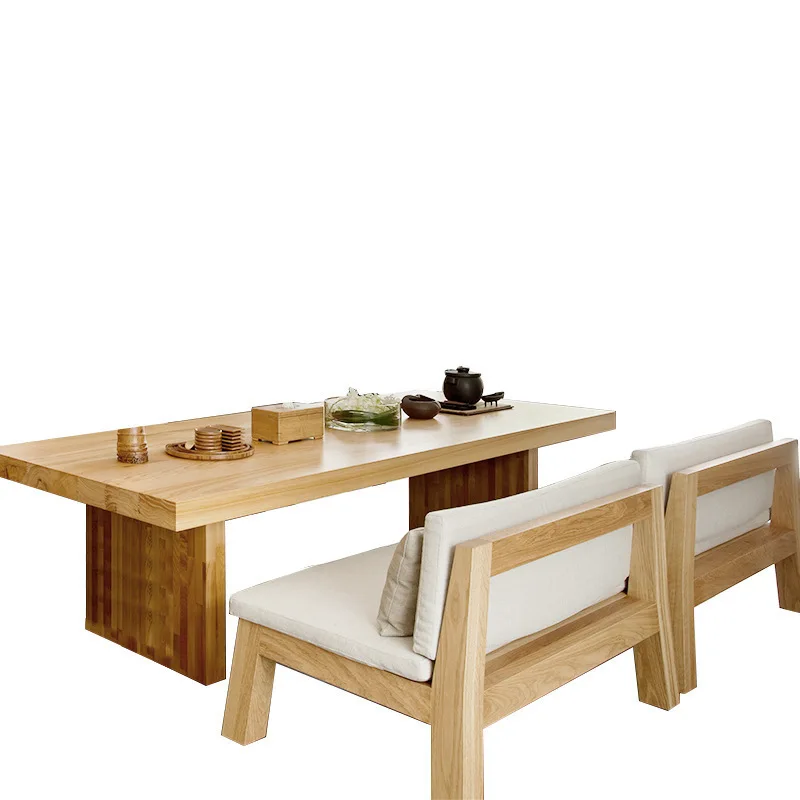 

Nordic modern wrought iron solid wood dining table, household small apartment rectangular multi-person eating table log dinin