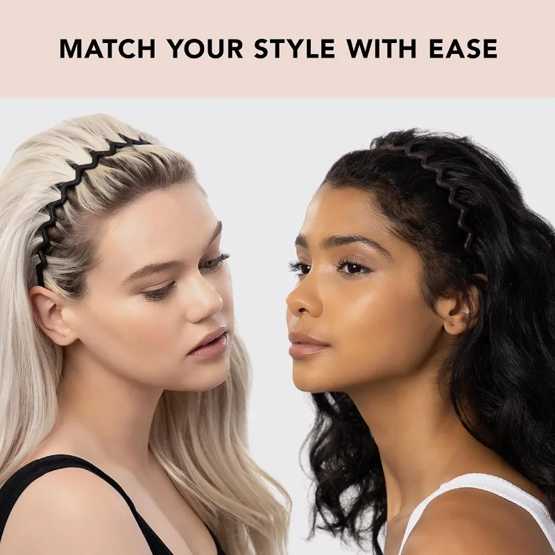 2pcs Zig Zag Headbands - Recycled Plastic Hair Band for Men & Women | Classic Wavy 90s Headband & Hairband with Teeth