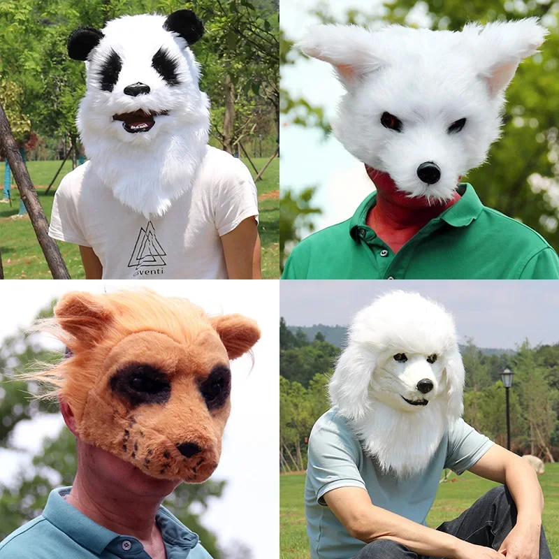 

Simulated plush animal mask stage performance, men and women's meeting, animated mouth, gorilla mask, fox headgear, party mask