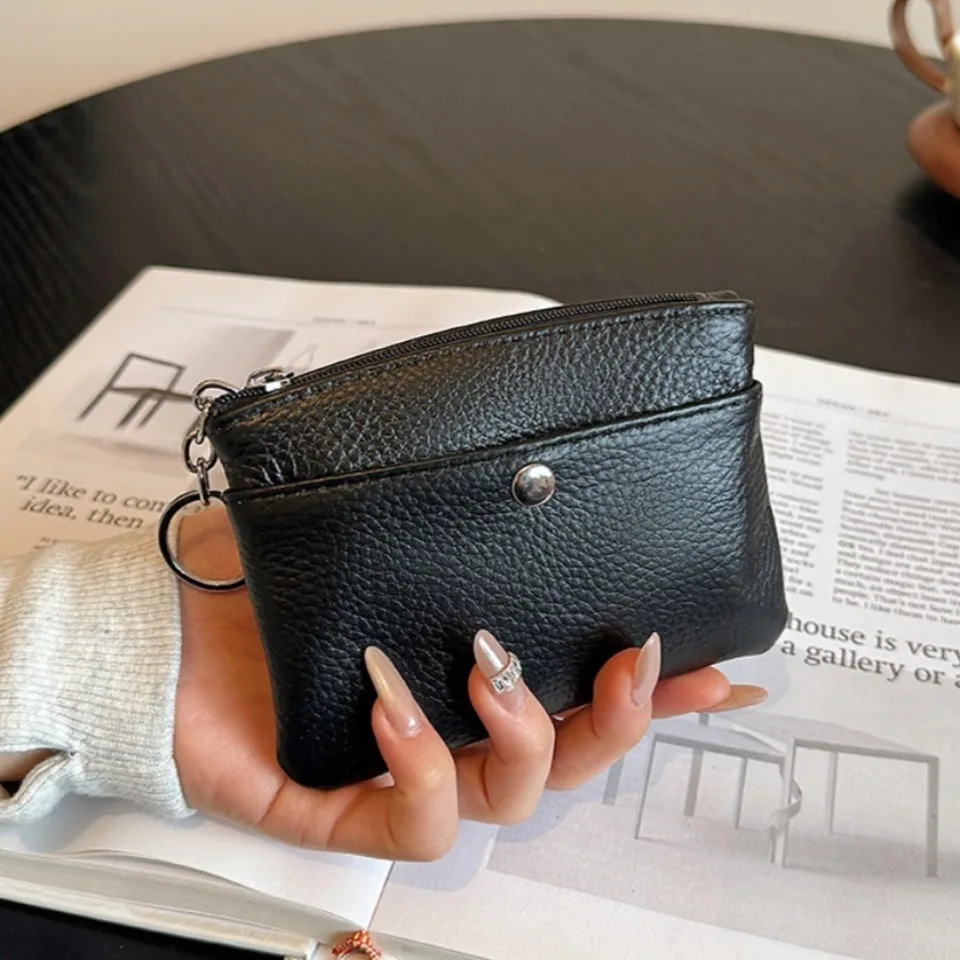 Genuine Cowhide Leather Coin Purses Wallet Coin Organizer Change Holder Card Case Mini Clutch Bags for Women Wallet