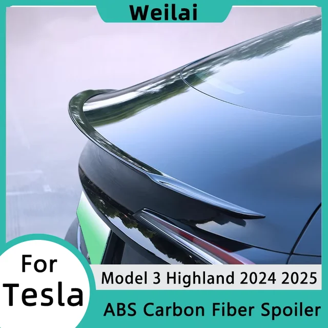 Spoiler do Tesli Model 3 Highland 2026 - 2024, ABS, wzór karbonu, oryginalne, wysokowydajne akcesoria samochodowe do bagażnika i tylnej klapy.