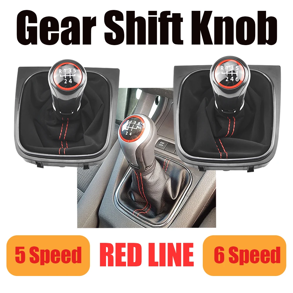 Manual 5 6 Speed Gear Shift Knob Complete Leather Boot For Jetta MK3 SCIROCCO III 137 138 EOS 1F7 1F8 Golf 5 MK5 Golf 6 MK6