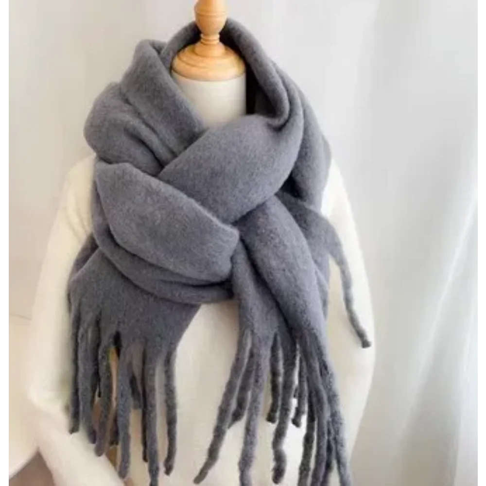 وشاح سميك ومطول بلون سادة للنساء لخريف وشتاء 2025 شال شتوي متعدد الاستخدامات للطالبات للنساء #2