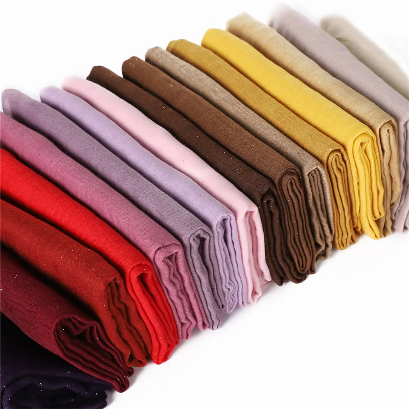 Écharpe Hijab en Viscose de Coton pour Femme, Couleur Unie, Scintillante, Pashmina, Bande de Sauna Musulmane, 180x90cm