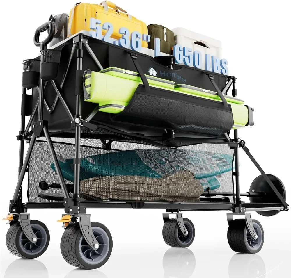 

Heavy Duty Folding Wagon Cart 560LBS Capacity 400L Foldable All Terrain Wheels for Outdoor Camping Beach Utility