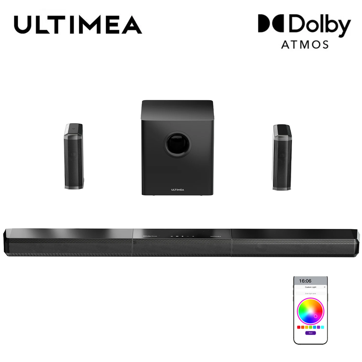 ULTIMEA 9.1ch Dolby Atmos Detachable Soundbar with Subwoofer&Rear Speakers, Surround Sound System for TV, RGB Light, APP Control