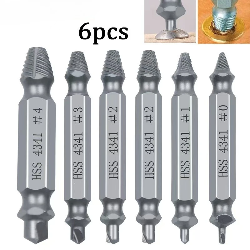 

6 Counts Set Easy Out Bolt Extractor, Damaged Screw Extractor Set.Double Head Extraction Design Extractor Head.Repair Tools,