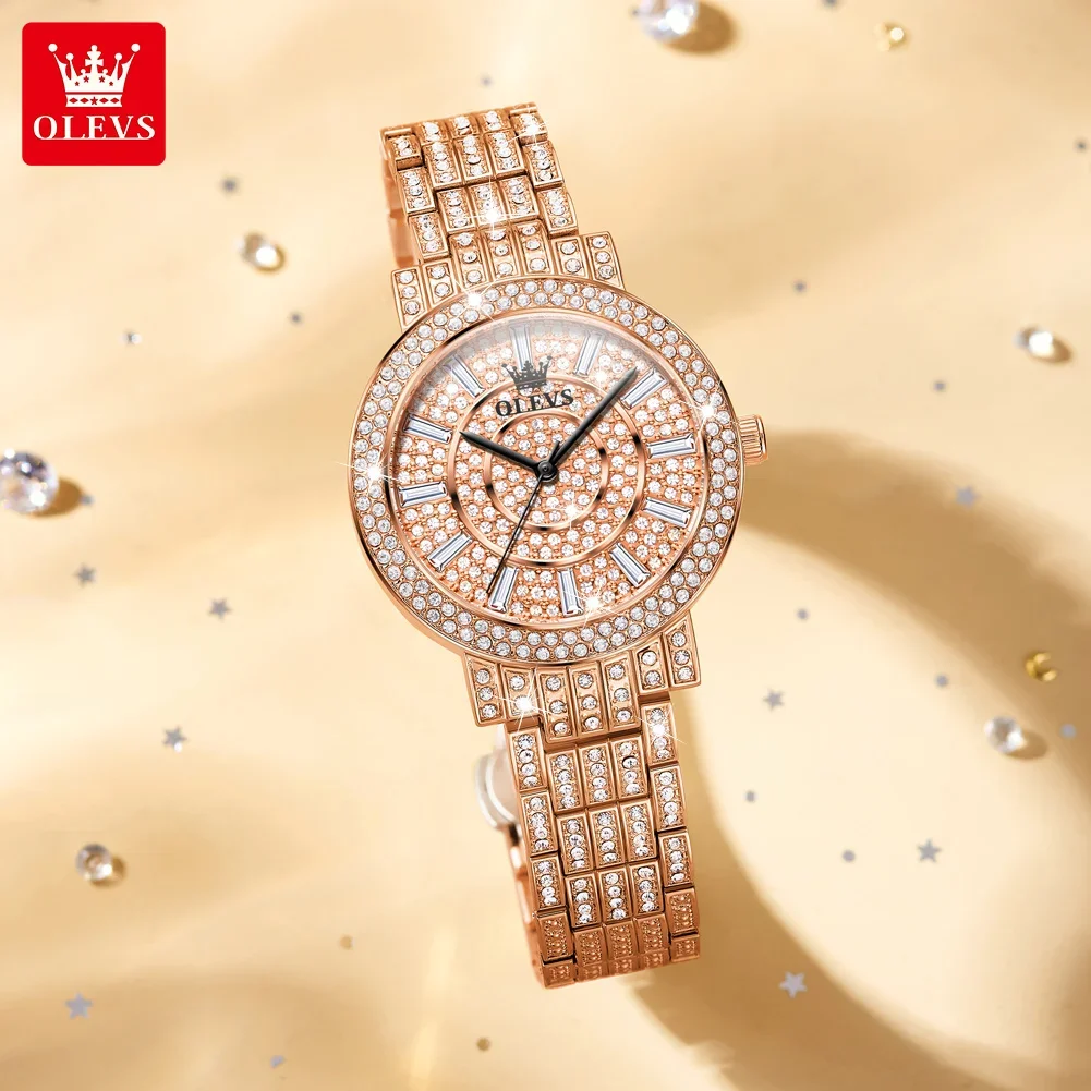 

OLEVS 9904 Full Diamond Quartz Watch for Women Fashion Steel Strap Waterproof Ladies Wristwatch Luxury Original Woman Watches