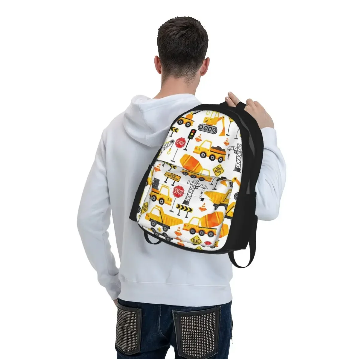 Road Work Watercolor Construction Vehicles Backpack Boys Girls BookBag Kids School Bag Laptop Shoulder Bags for Men Women