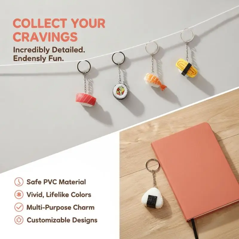 Unique Realistic Sushi Keychain with Secure Metal Clasp Bag Pendant Cute Gift for Foodies Birthday Surprise