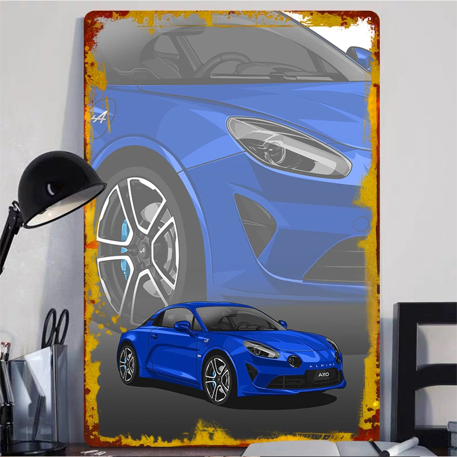 جبال الألب A110 سيارة رياضية معدنية جدار الفن اللوحة الحديد الزخرفية لعشاق السيارات #2