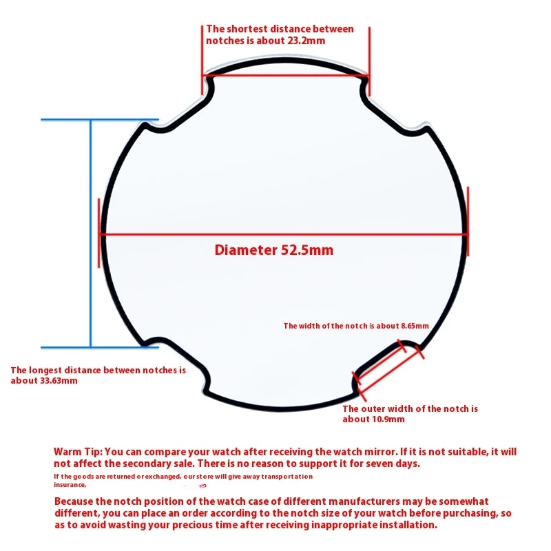 Large Mineral Glass Mirror Surface For Diesel DZ-7331 DZ-7370 7270  DZ-7333 7332 DZ-7396 Watch Glass Mirror Transparent