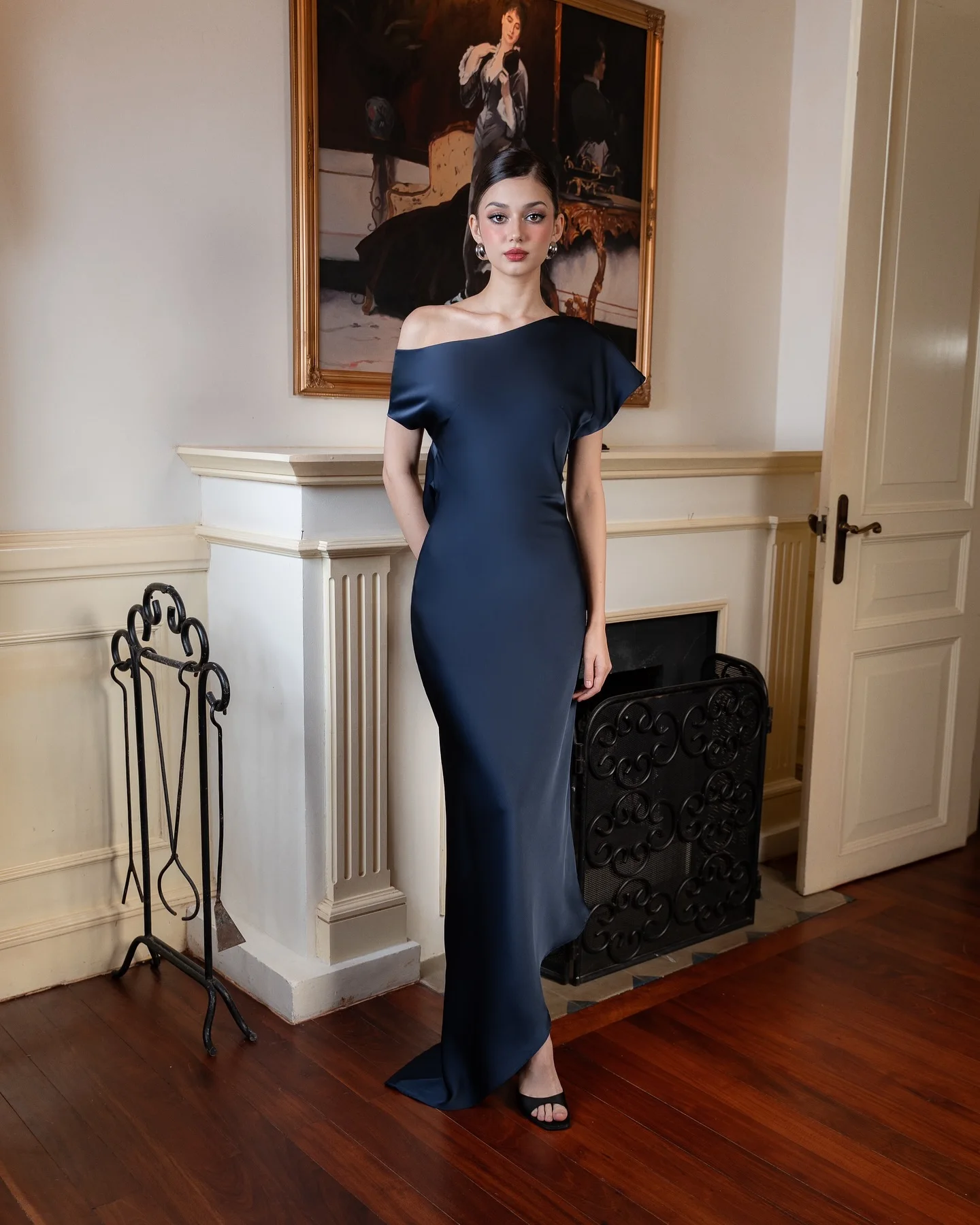 

Customized Delicate Satin Mermaid One Shoulder Evening Dresses Backless Short Sleeves Panel Train Special Occasion Gowns