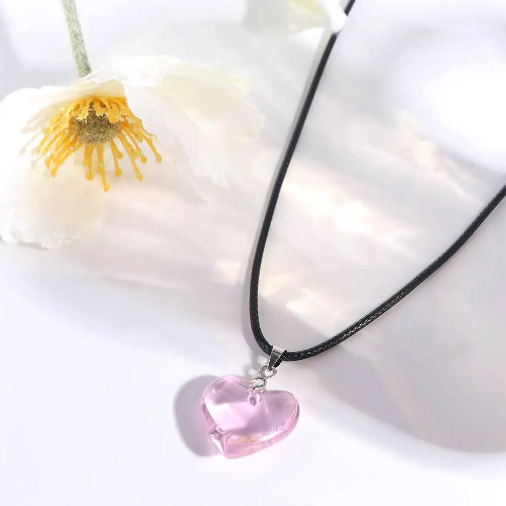 Punk Heart Crystal Necklace Gothic Rope Chain Red Heart Pendant Vintage Y2K Jewelry Heart Necklaces Choker Jewelry Accessories