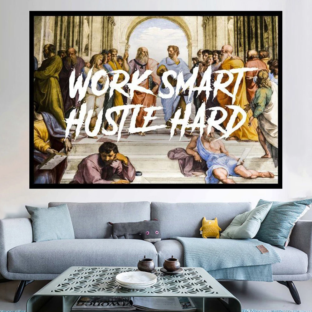 

Vintage Plato Letter Canvas Painting Work Smart Hustle Hard The World Is Yours Wall Art Posters Prints Living Room Home Decor