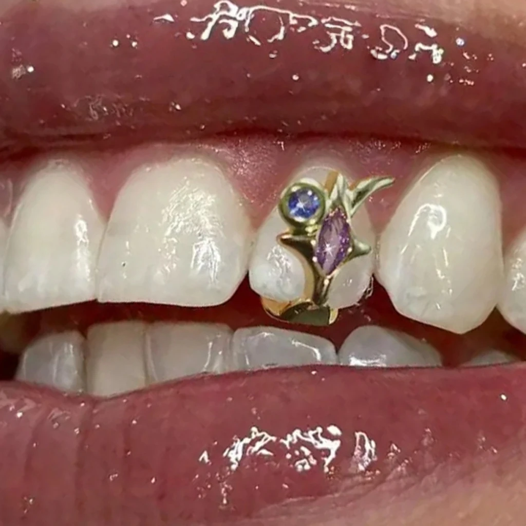 Hip Hop Paars Zirkoon Ster Tanden Grillz Y2K Vintage Enkele Blauwe CZ Steen Tand Caps Voor Vrouwen Mannen Sieraden Tandheelkundige Grills