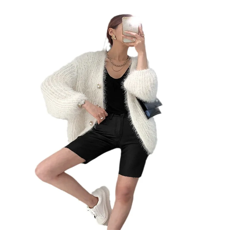 Autumn Furry Sweater Coat Tops Women Knitted Long Sleeve Ladies Cardigans Coats Fashion Casual Loose Woman Coat Tops 2023