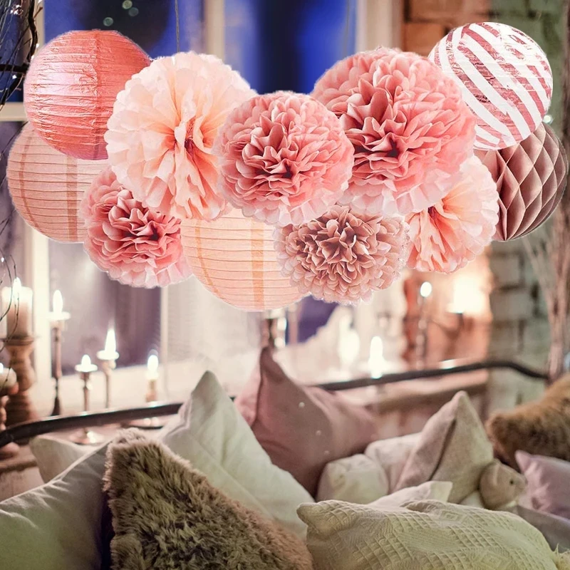 11 Stück Papier laternen Gold rosa chinesische Laterne Dekoration Hochzeits feier Festival DIY Dekor Waben kugel Faltpapier Laterne