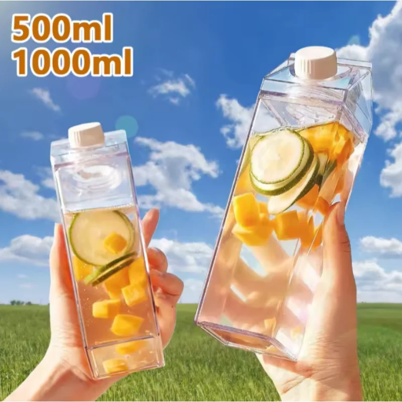 

Transparent Water Gym Bottle Plastic New Reusable Clear Milk Carton Box Juice Sport Leakproof Cup Drinking Outdoor Camping
