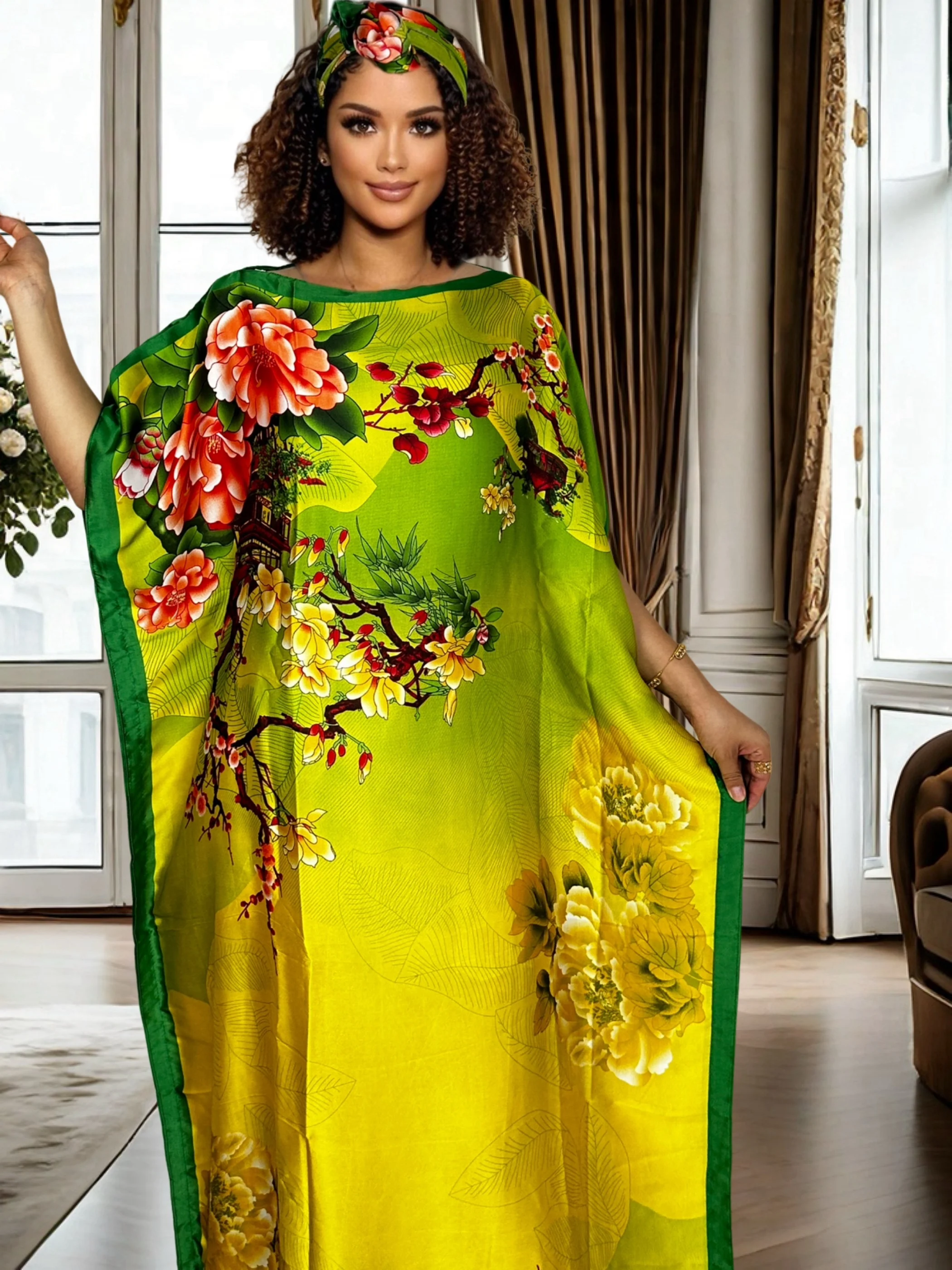 

Elegant Loose Maxi Dress Women's Flowy Boho Evening Gown Batwing Sleeve Beach Wedding Guest Dress