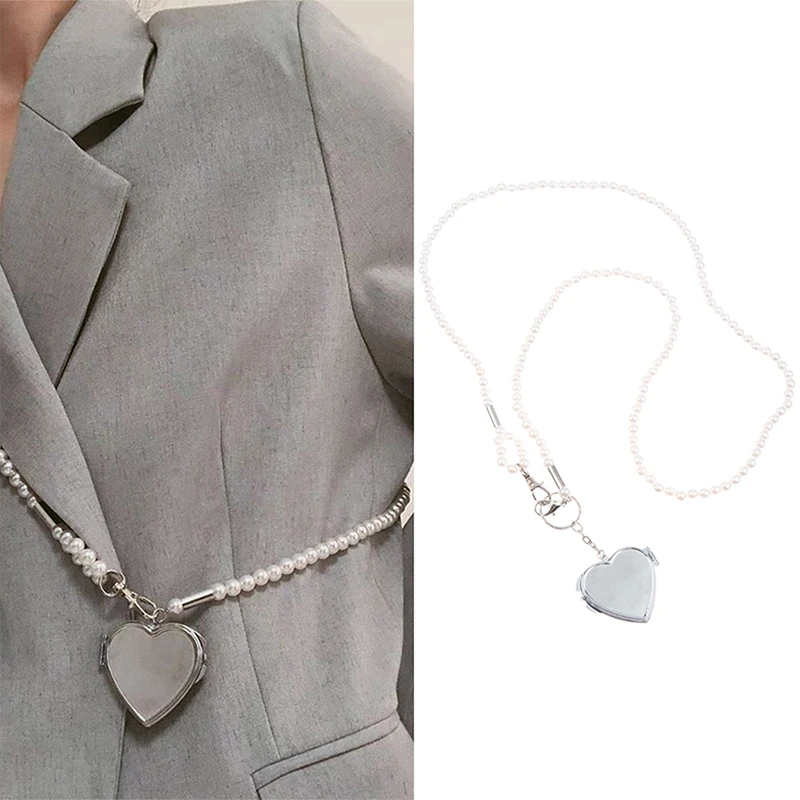 Chaîne et collier de sac à bandoulière distinctif en perles Ins ; Bijoux Collares pendentif miroir coeur