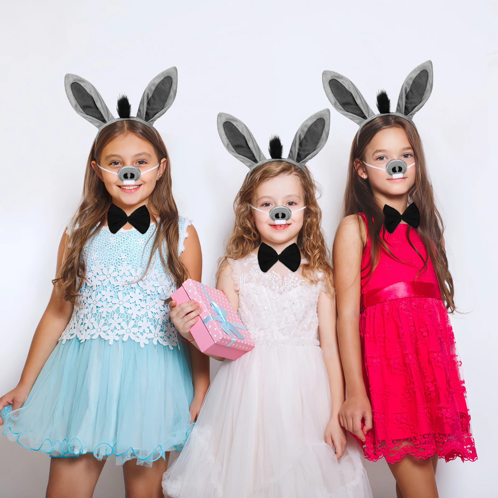 

Donkey Costume Set Headband Ears Nose Tail Kids Adult Party Accessories Props Women Cosplay Halloween Easter School Play Hair