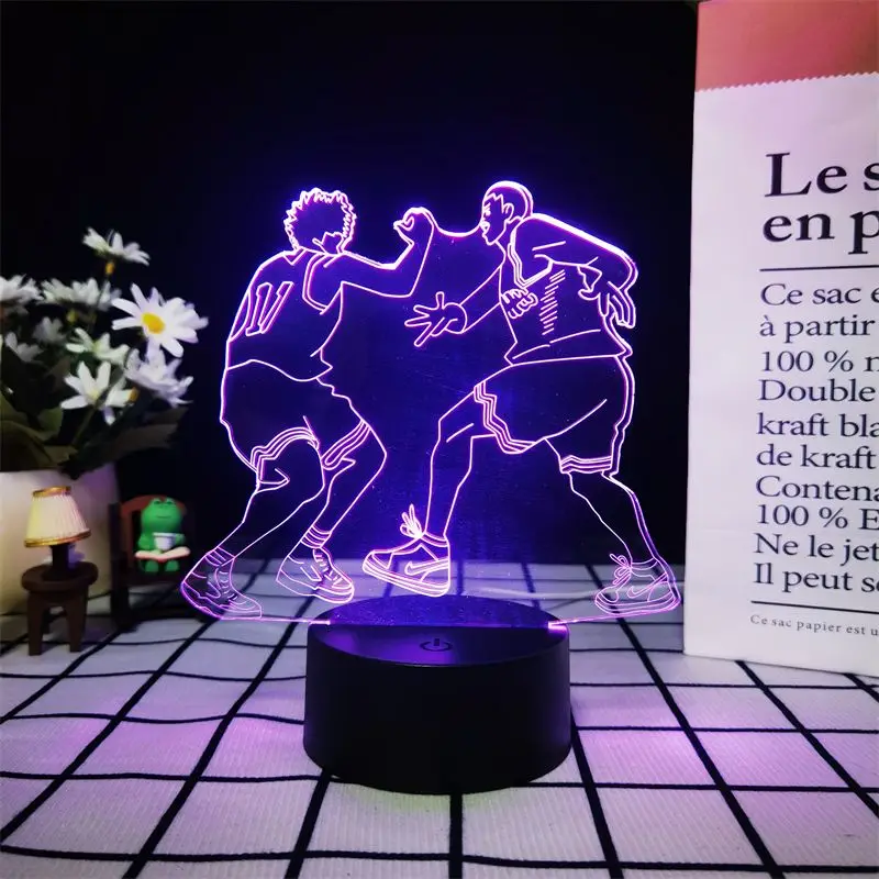 Slam Dunk Sakuragi Hanamichi Rukawa Kaede Creative Acrylic LED Bedside Night Light Decorative Ornament Gift for Boys and Girls