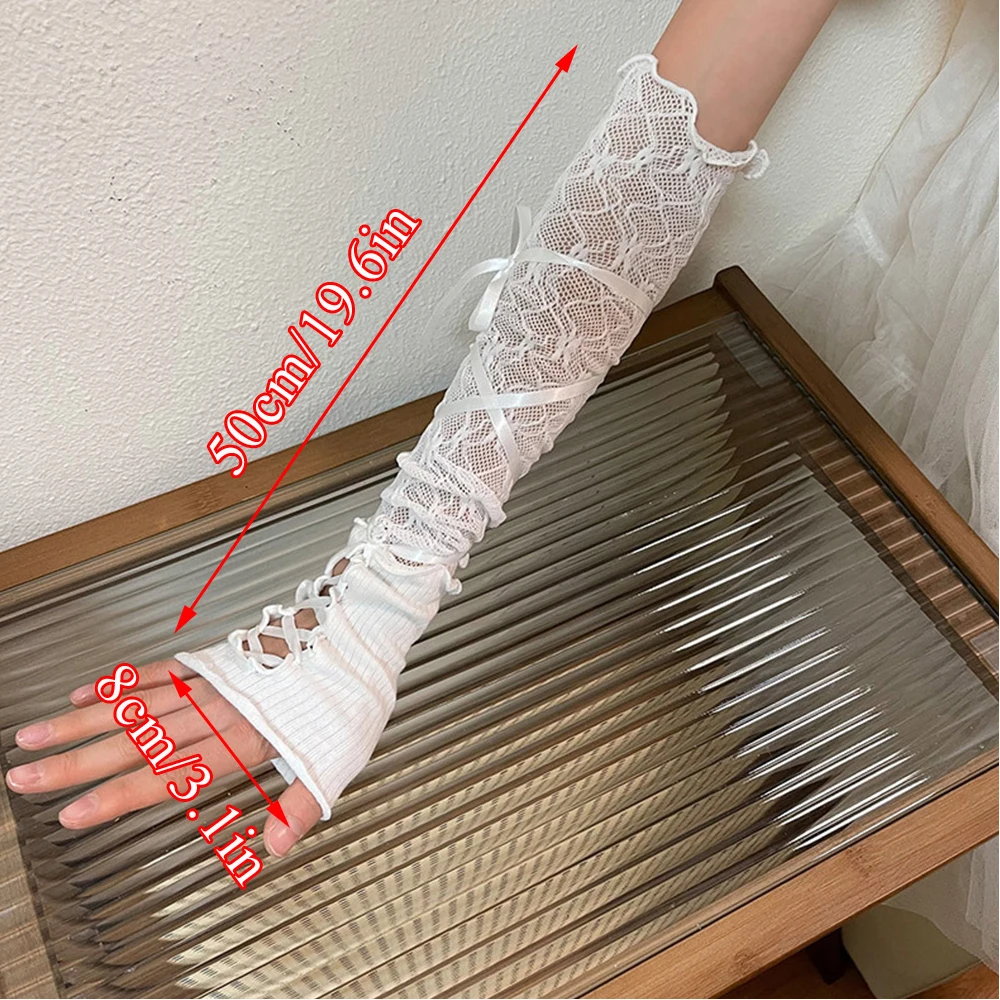 Y2K Ballet Style White Lace Sleeves Women Lolita Jk Fingerless Gloves Gothic DIY Strapping Sunscreen Sleeve Clothing Accessories