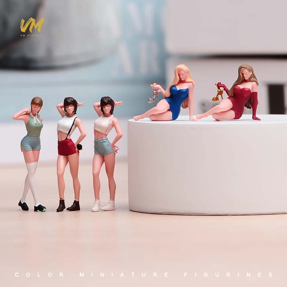 Painted Miniature 1/87 1/64 1/43 1/24 1/18 Beauty Standing Girls Sit hold a high heels Figure 3D Diorama Mini Doll Scene Props