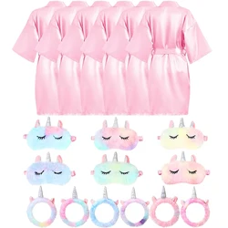 1-6 Sets Unicorn Spa Party Favors Girls Birthday Supplies Spa Satin Robe Headband Eye Mask Spa Sleepover Party Bridesmaid Gifts