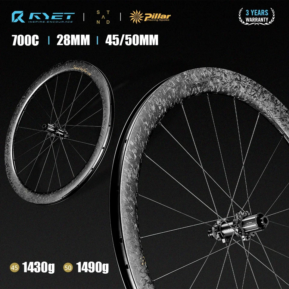 RYET Wheels Full Carbon Road Bike Wheels 36T Ratchet 21H Disc