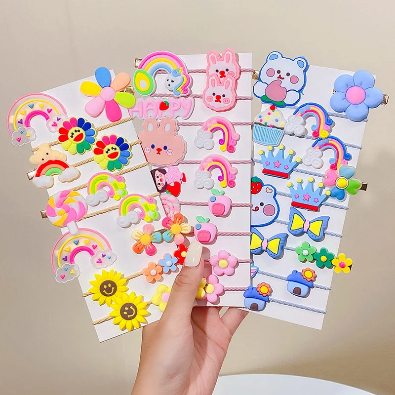 2022 New Cartoon Fruits Flowers Hairpins Hair Bands Set Girls Hair Accessories Children Headbands Scrunchie Kids Ornaments Gift