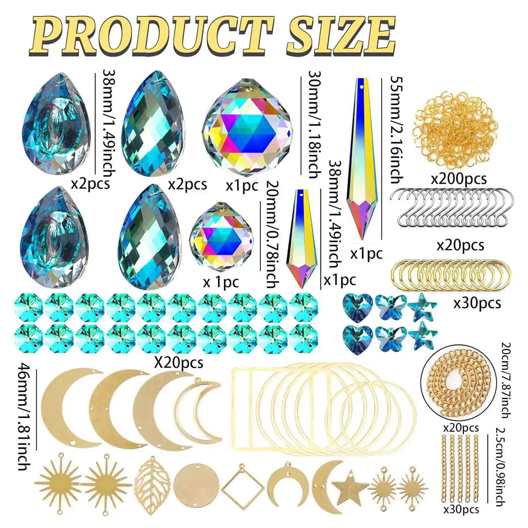 Professional 1850 Pcs Crystal Suncatcher Kits Hanging Chandelier Crystals Prisms Parts Rainbow Maker Pendants DIY Sun Catchers B
