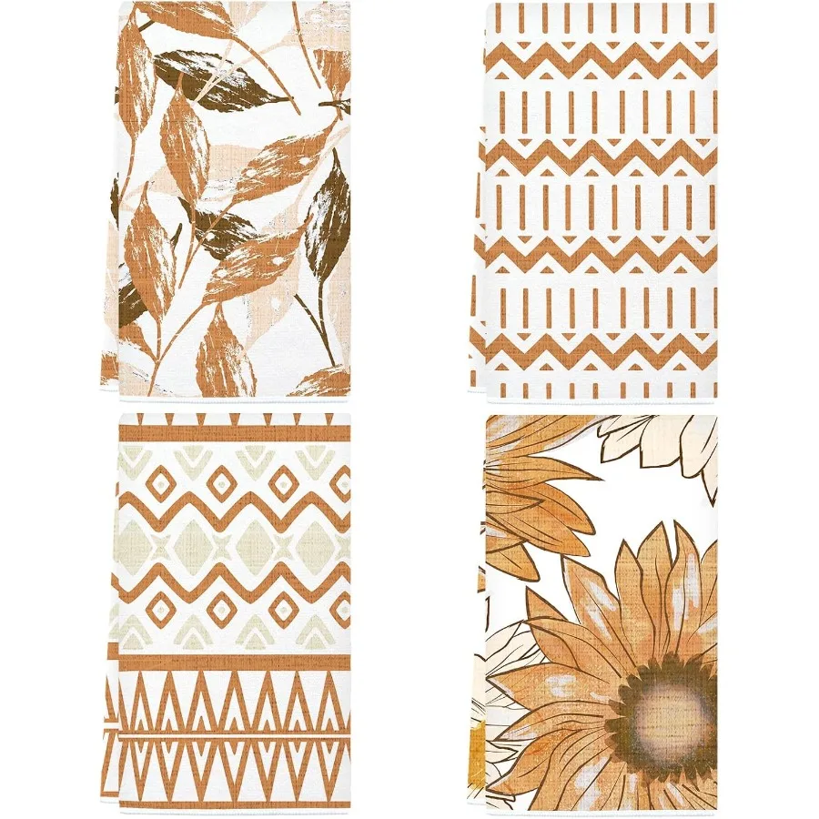 البرتقال الربيع الأزهار يترك منشفة المطبخ مجموعة من 4 زهرة عباد الشمس الزخرفية تجفيف الشاي منشفة أطباق للطبخ الخبز المنزل دي