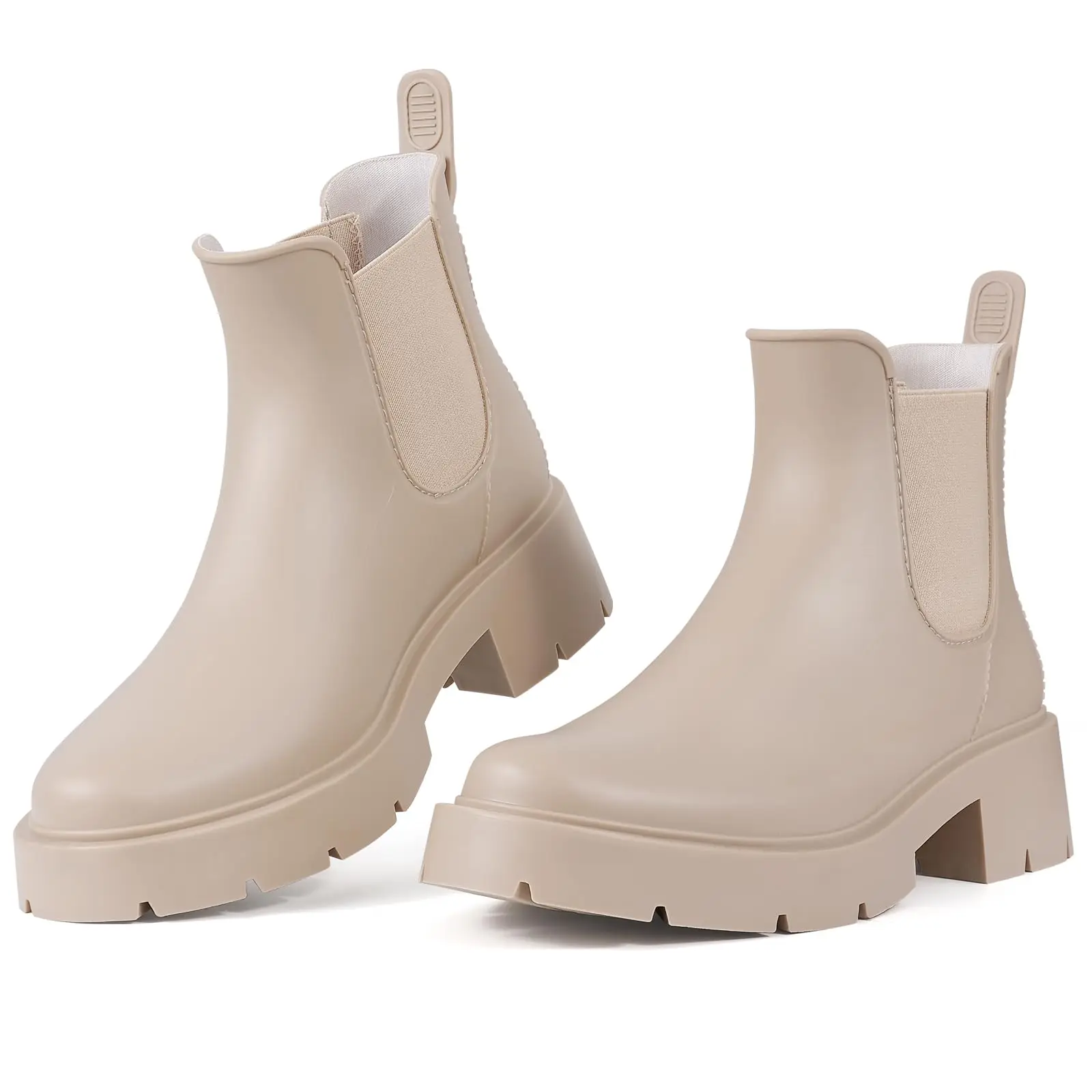 

Crestar Women's Chelsea Combat Boots Outdoor Waterproof Ankle Rain Boots Lady Fashion Thick Sole Slip on Chunky Block Heel Boots