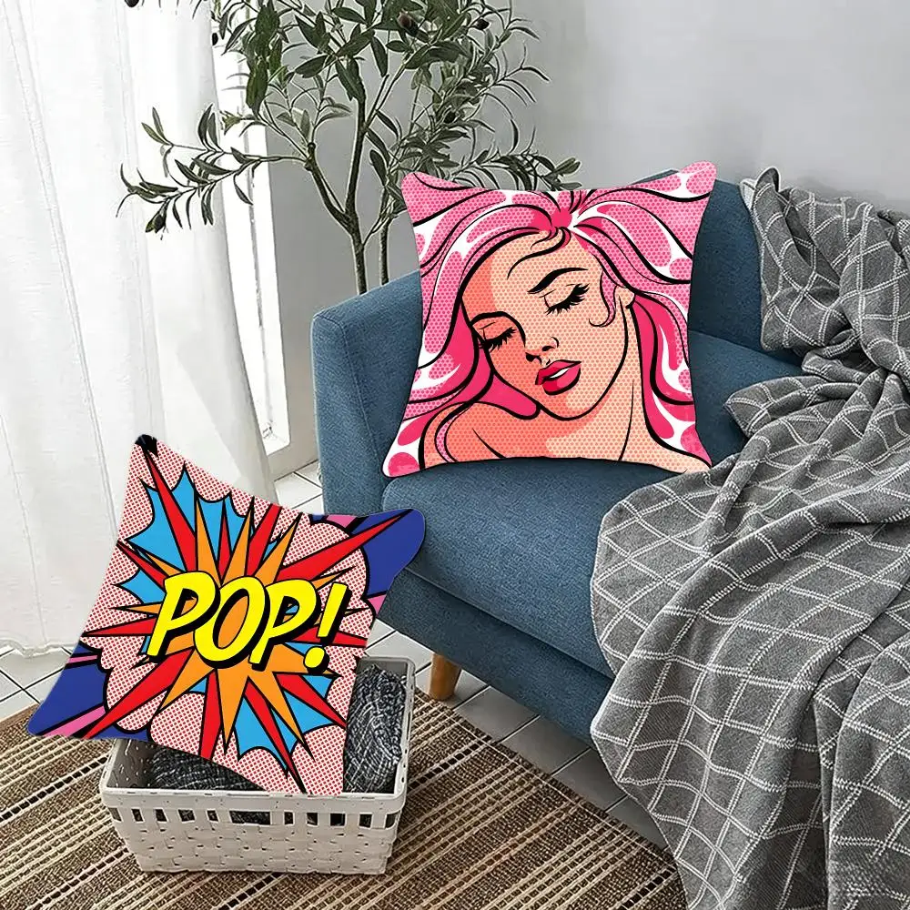 Pop-Art Painter R-Roy Lichtenstein Cushion Cover Fluffy velvet Nordic style plush Living room sofa decorative